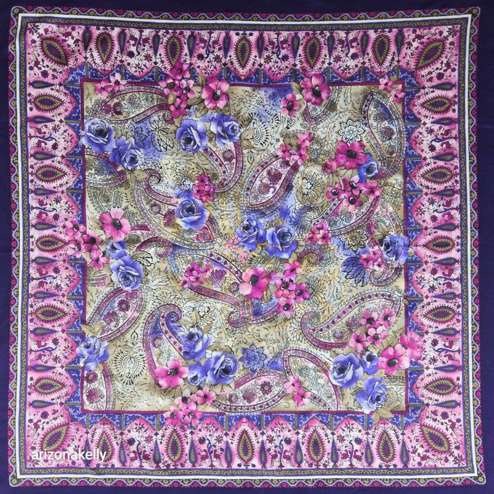 Wool Scarf Lightweight Pink Purple Floral - Picture 2 of 13